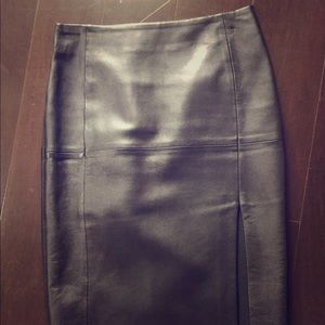 H&M Genuine Leather Black Pencil Skirt